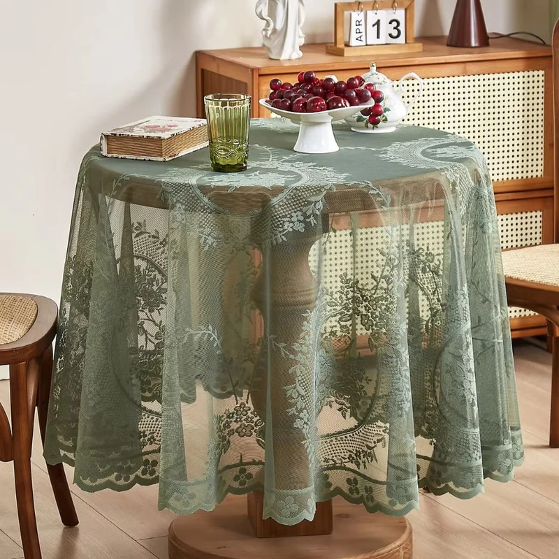 Euroselle Elegant Sheer Lace Round Tablecloth With Floral Design For Dining And Living Rooms
