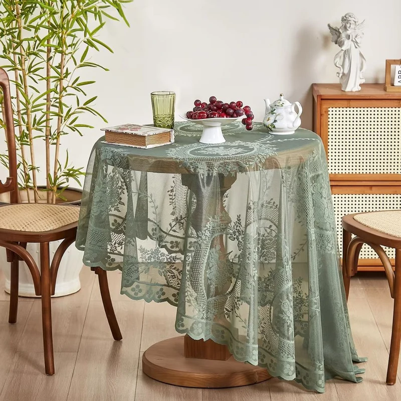 Euroselle Elegant Sheer Lace Round Tablecloth With Floral Design For Dining And Living Rooms