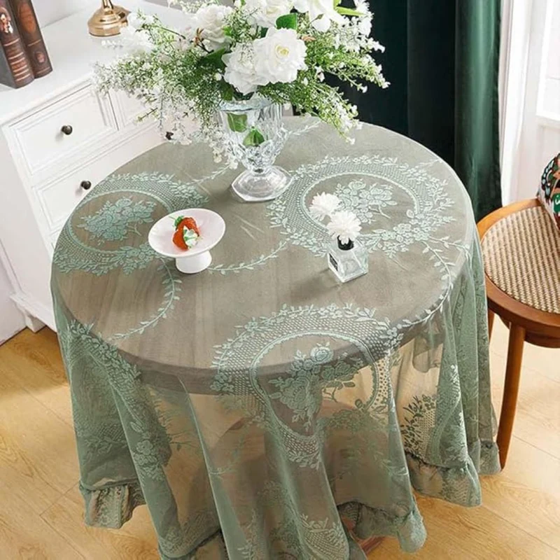 Euroselle Elegant Sheer Lace Round Tablecloth With Floral Design For Dining And Living Rooms