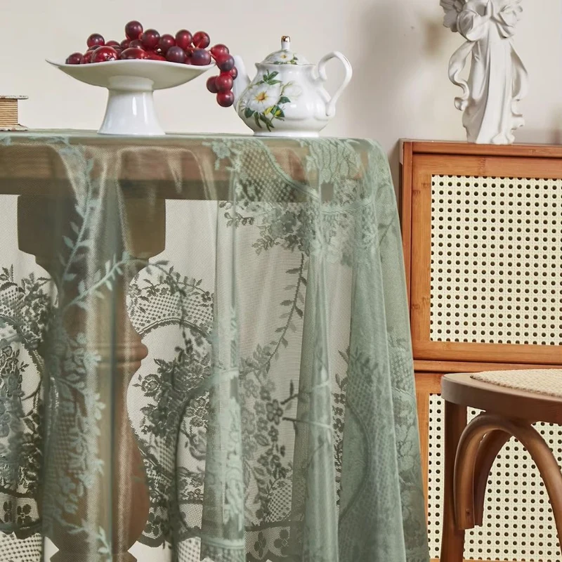 Euroselle Elegant Sheer Lace Round Tablecloth With Floral Design For Dining And Living Rooms