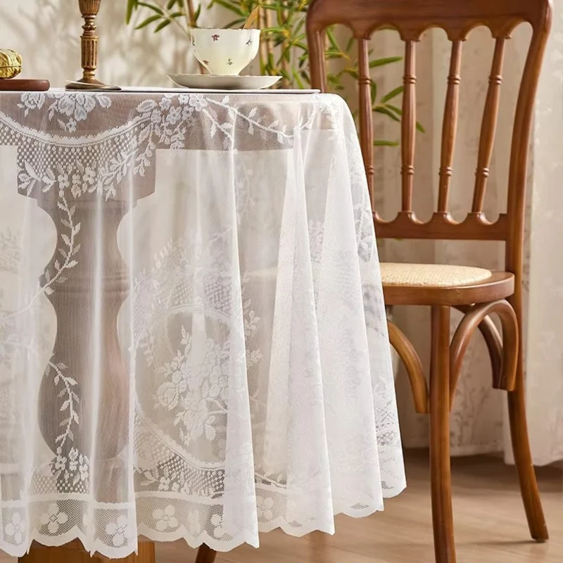 Euroselle Elegant Sheer Lace Round Tablecloth With Floral Design For Dining And Living Rooms