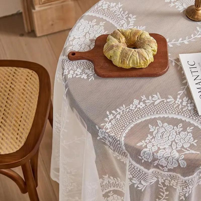 Euroselle Elegant Sheer Lace Round Tablecloth With Floral Design For Dining And Living Rooms