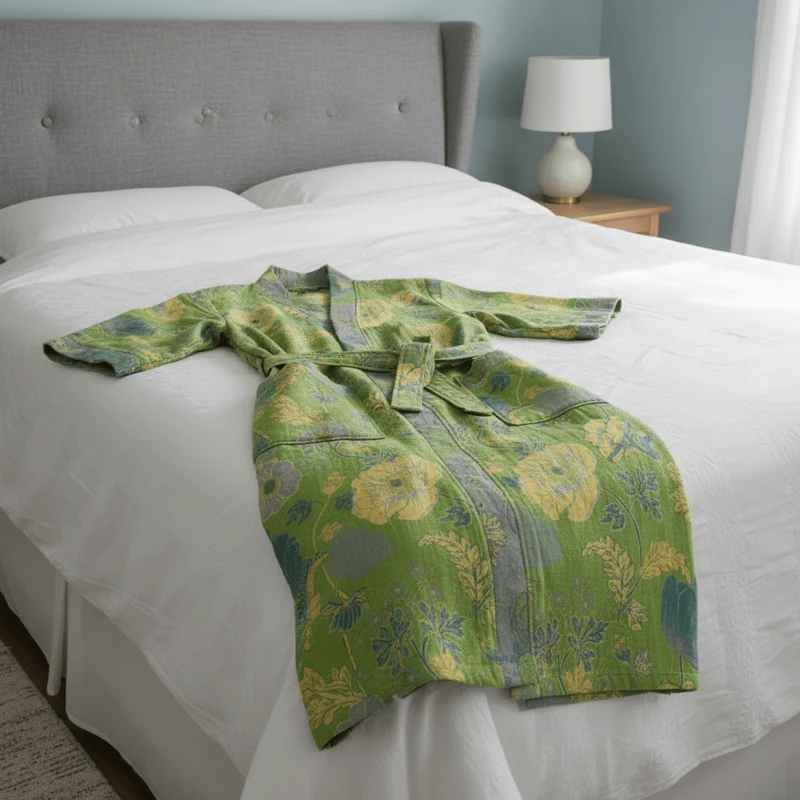 Euroselle Organic Cotton Kimono Bathrobe With Breathable Double Gauze And Relaxed Fit