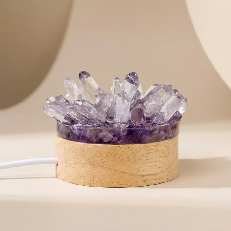 Euroselle Quartz Tourmaline Crystal Ambient Table Lamp With 30-Level Adjustable Light