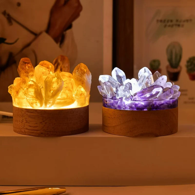 Euroselle Quartz Tourmaline Crystal Ambient Table Lamp With 30-Level Adjustable Light