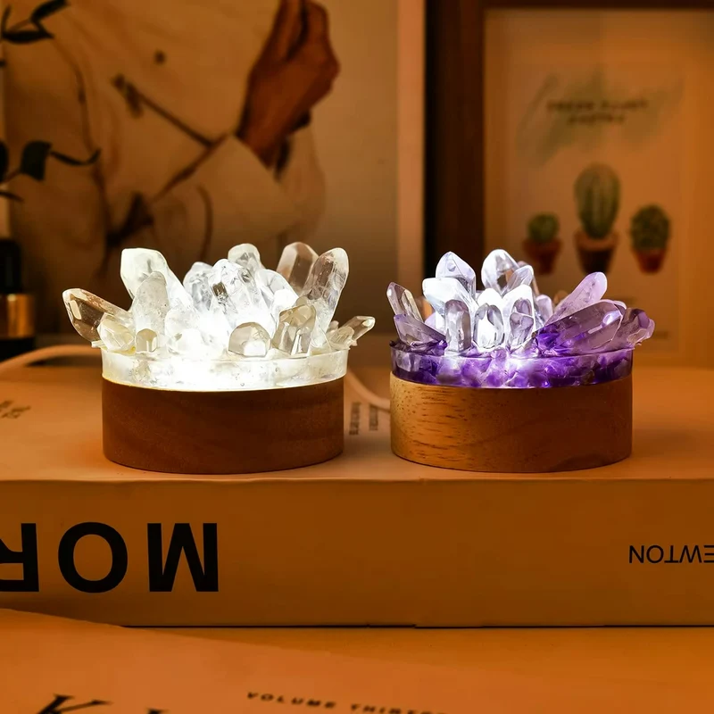 Euroselle Quartz Tourmaline Crystal Ambient Table Lamp With 30-Level Adjustable Light