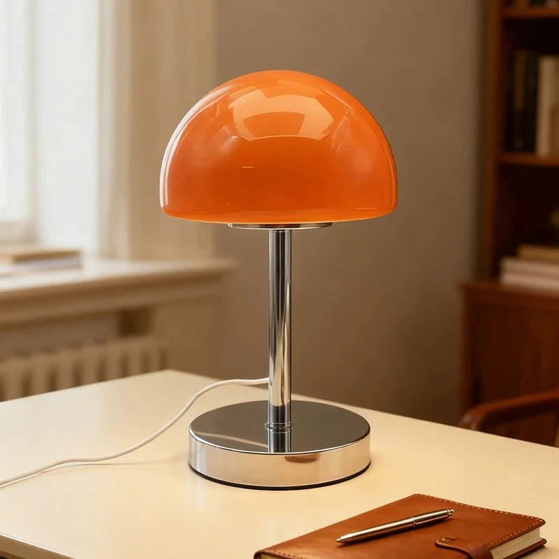 Euroselle Mushroom Glass Table Lamp With Metal Construction And Adjustable Shade LED