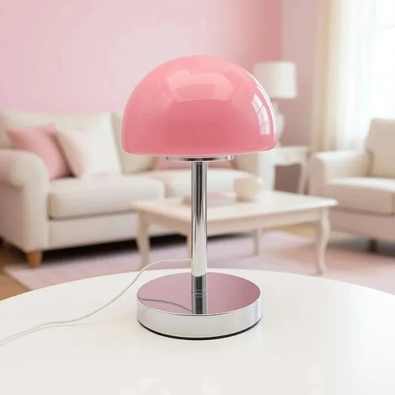 Euroselle Mushroom Glass Table Lamp With Metal Construction And Adjustable Shade LED
