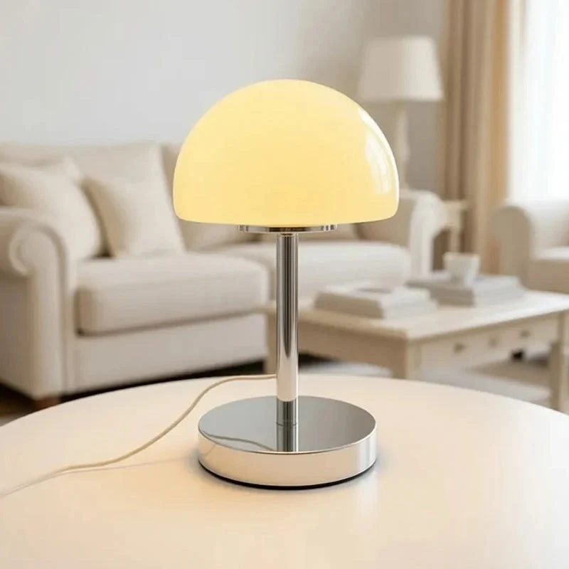 Euroselle Mushroom Glass Table Lamp With Metal Construction And Adjustable Shade LED