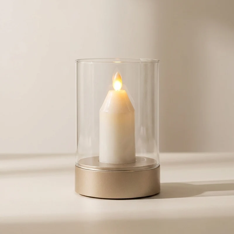 Euroselle LED Candle Lamp With Glass Cylinder, USB Rechargeable And Motion Control