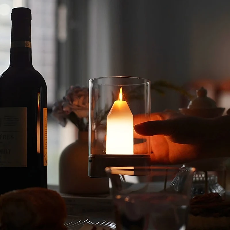 Euroselle LED Candle Lamp With Glass Cylinder, USB Rechargeable And Motion Control