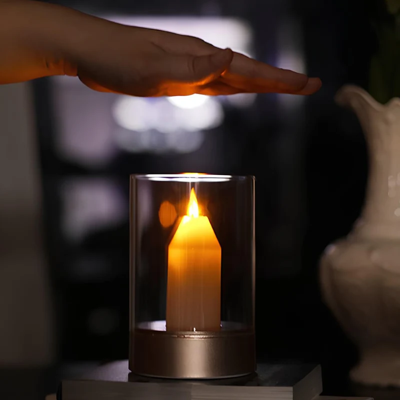 Euroselle LED Candle Lamp With Glass Cylinder, USB Rechargeable And Motion Control