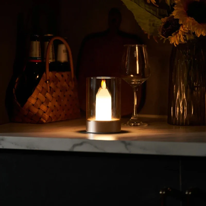 Euroselle LED Candle Lamp With Glass Cylinder, USB Rechargeable And Motion Control