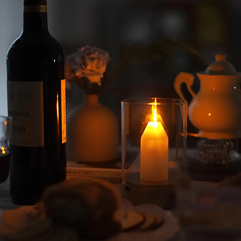 Euroselle LED Candle Lamp With Glass Cylinder, USB Rechargeable And Motion Control