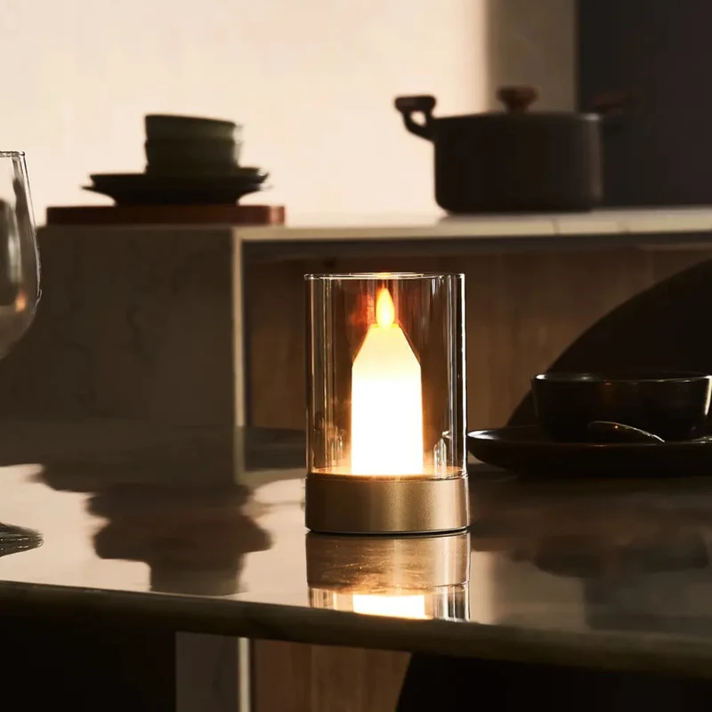 Euroselle LED Candle Lamp With Glass Cylinder, USB Rechargeable And Motion Control