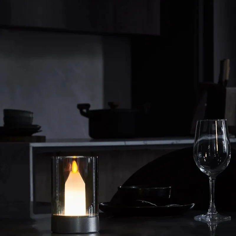 Euroselle LED Candle Lamp With Glass Cylinder, USB Rechargeable And Motion Control