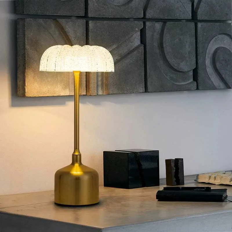 Euroselle Rechargeable Dimmable Table Lamp With Acrylic Floral Design