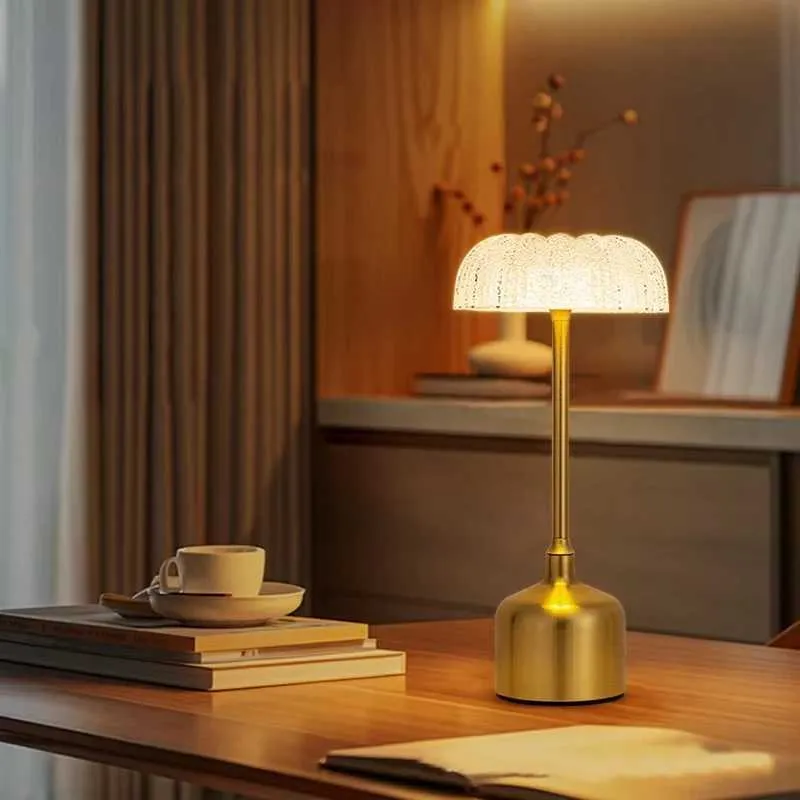 Euroselle Rechargeable Dimmable Table Lamp With Acrylic Floral Design