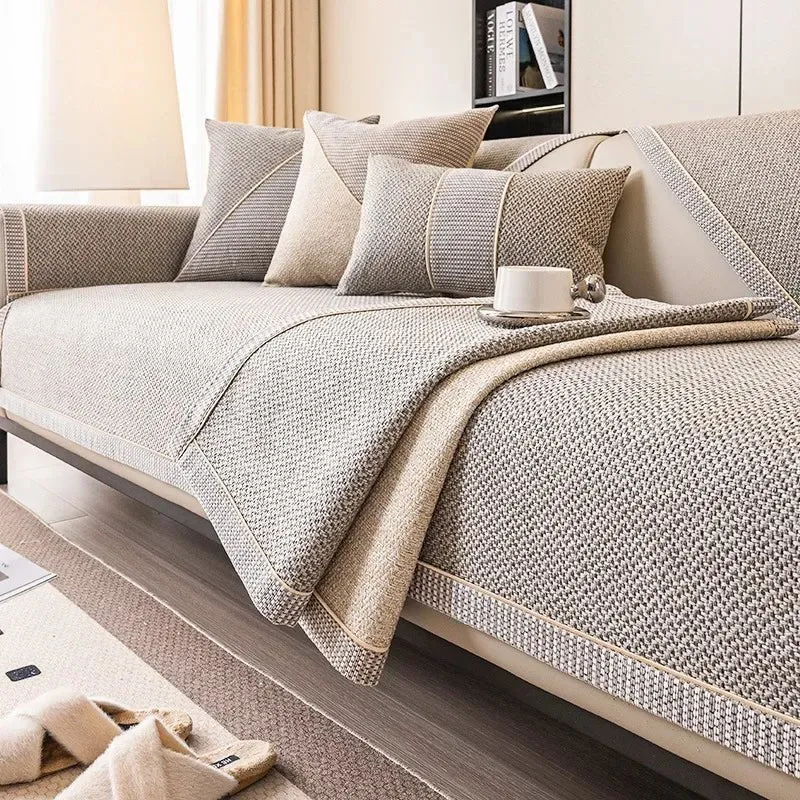 Breathable Cotton-Linen Sofa Cover With Non-Slip Euroselle
