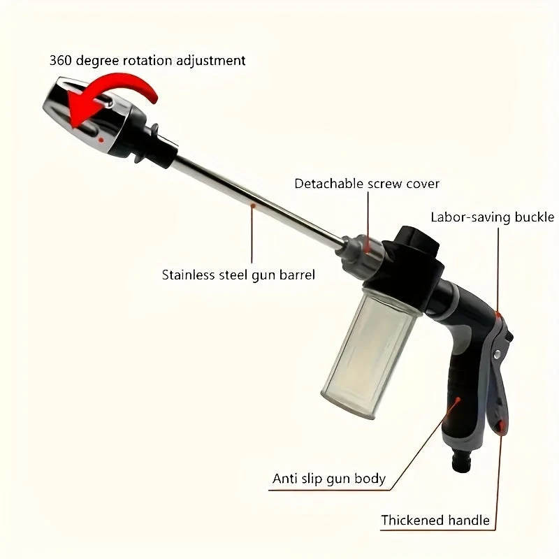 Euroselle High-Pressure Garden Water Gun With Foam Cannon And Long-Handled Sprayer