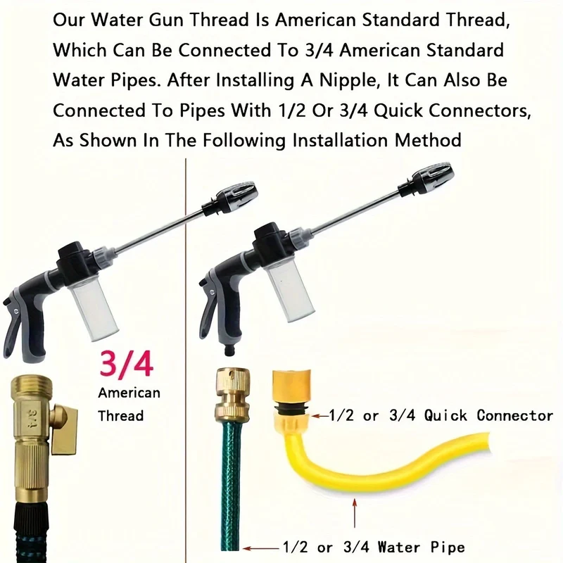 Euroselle High-Pressure Garden Water Gun With Foam Cannon And Long-Handled Sprayer