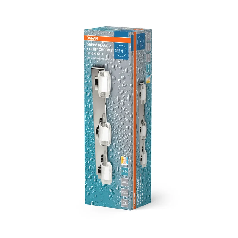 OSRAM ORBIS Flame Badezimmer Wandleuchte 16.5W Click CCT IP44 Chrome