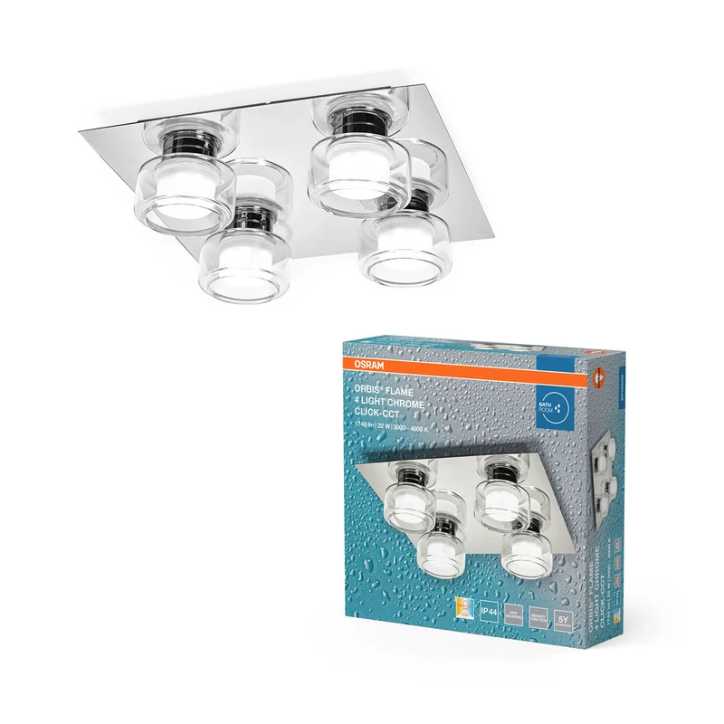 OSRAM ORBIS Flame Badezimmer Deckenleuchte 22W Click CCT IP44 Chrome