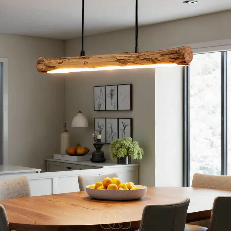Euroselle Dimmable Wood Pendant Light for Dining Table Area