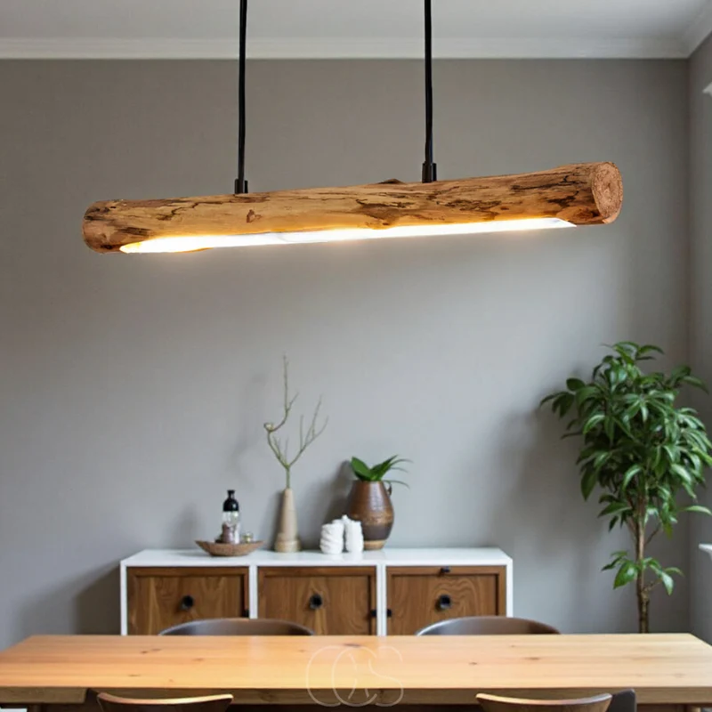 Euroselle Dimmable Wood Pendant Light for Dining Table Area