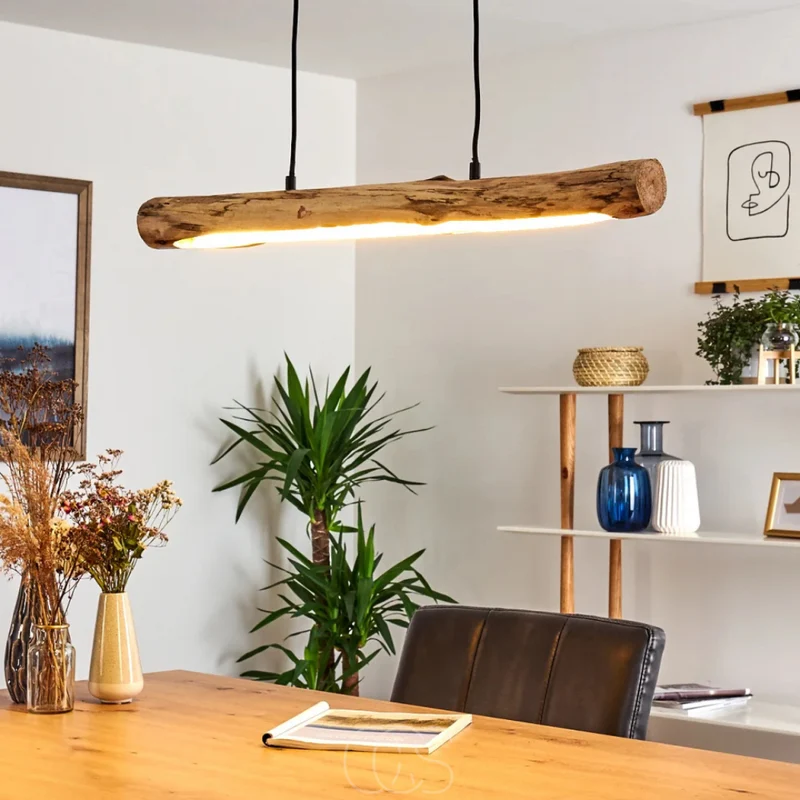 Euroselle Dimmable Wood Pendant Light for Dining Table Area