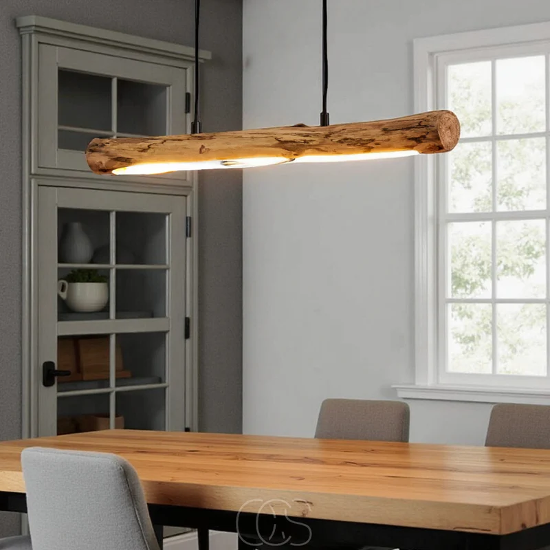Euroselle Dimmable Wood Pendant Light for Dining Table Area