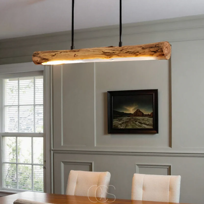 Euroselle Dimmable Wood Pendant Light for Dining Table Area