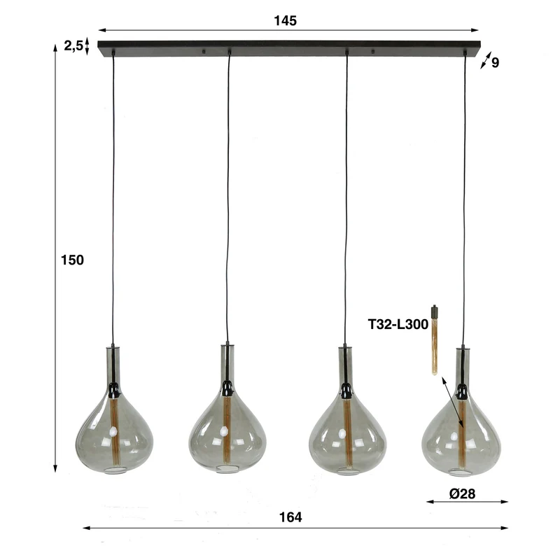 Hängelampe 4L drop glass – Artic schwarz