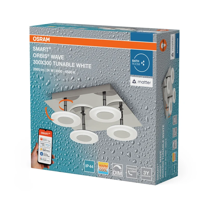 OSRAM Matter SMART+ ORBIS WAVE LED Bad Deckenleuchte 30x30cm Tunable Weiß 26W / 3000-6500K