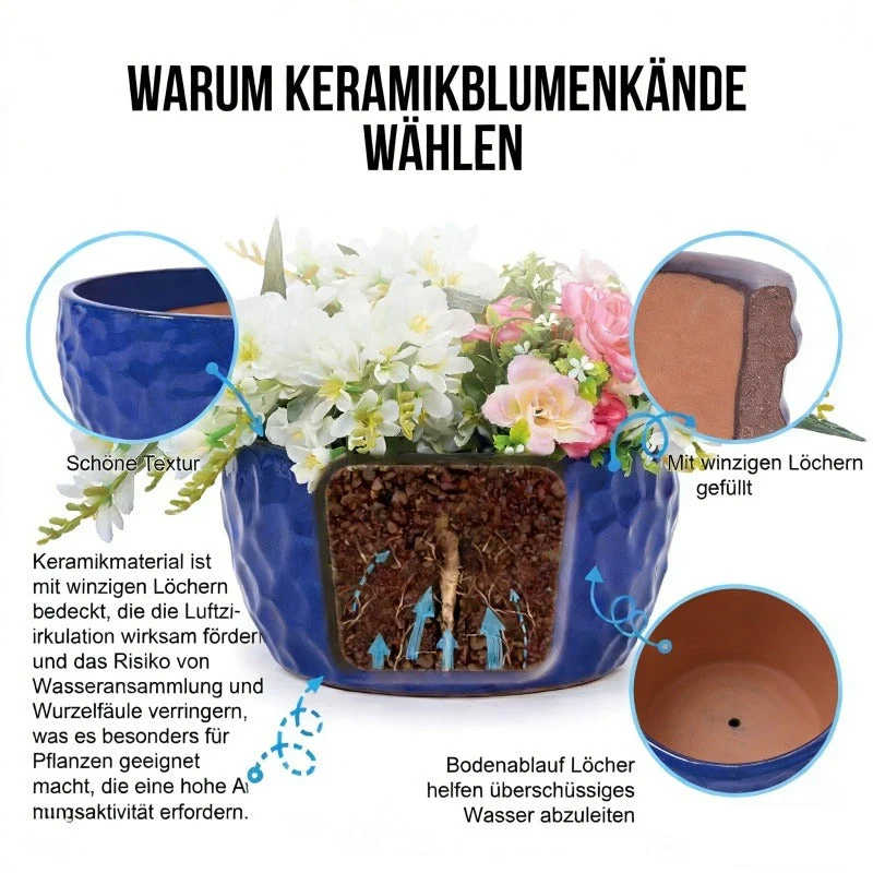 Euroselle Vintage Handmade Ceramic Planter Set Three Piece