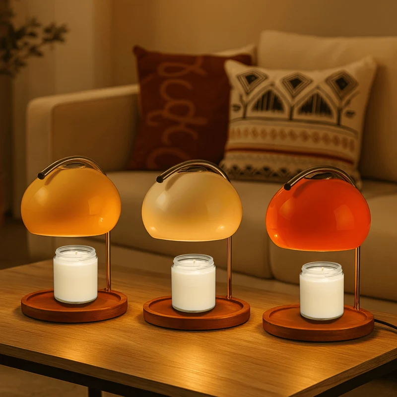 Euroselle Stained Glass Table Lamp With LED Candle Warmer And Wax Melter