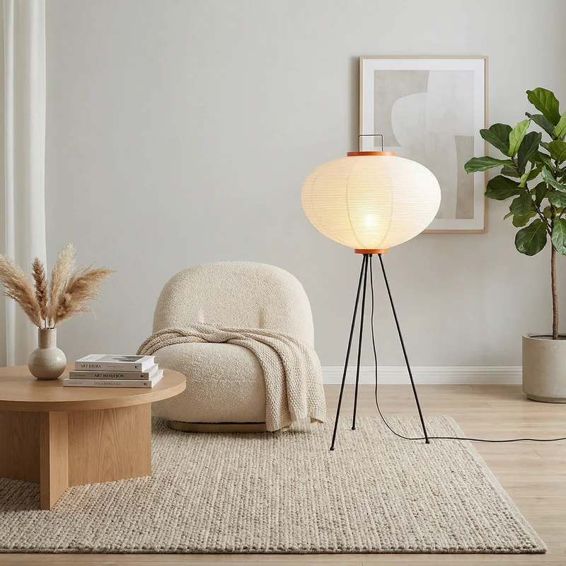 Handcrafted Rice Paper Lampshade On A Slim Floor Lamp For Ambient Light Euroselle