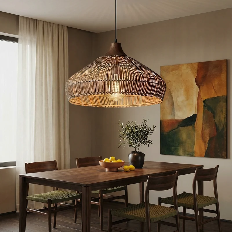 Euroselle AeroWeave Rattan Pendant Lamp for Kitchen Ceiling Fixture