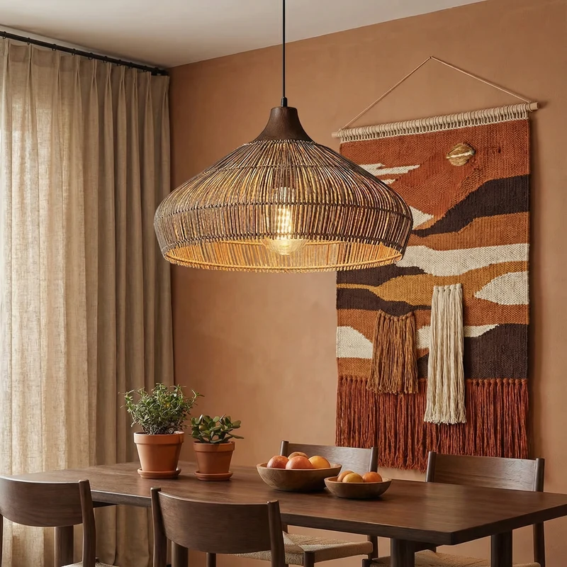 Euroselle AeroWeave Rattan Pendant Lamp for Kitchen Ceiling Fixture