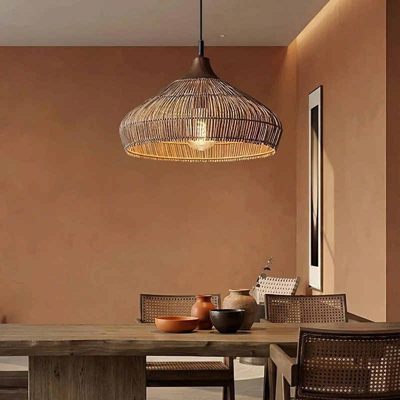 Euroselle AeroWeave Rattan Pendant Lamp for Kitchen Ceiling Fixture