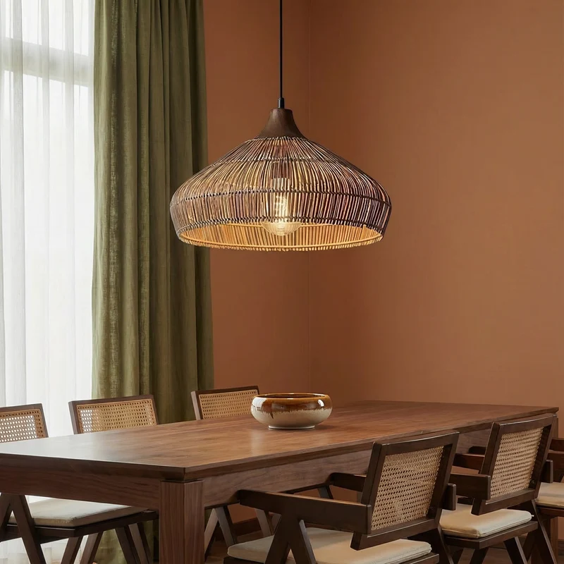 Euroselle AeroWeave Rattan Pendant Lamp for Kitchen Ceiling Fixture