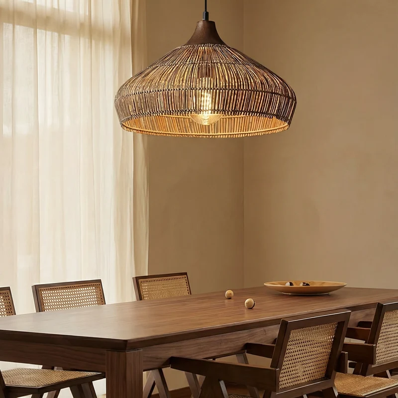Euroselle AeroWeave Rattan Pendant Lamp for Kitchen Ceiling Fixture