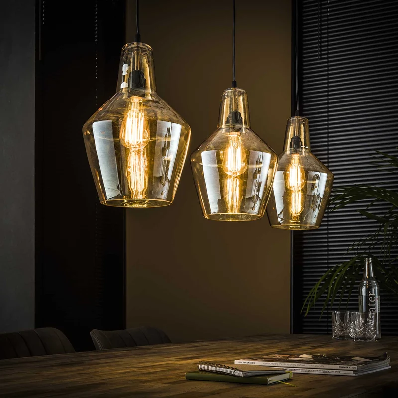 Hängelampe 3L Braunglaskegel – Altsilber – Alt Silber Finish