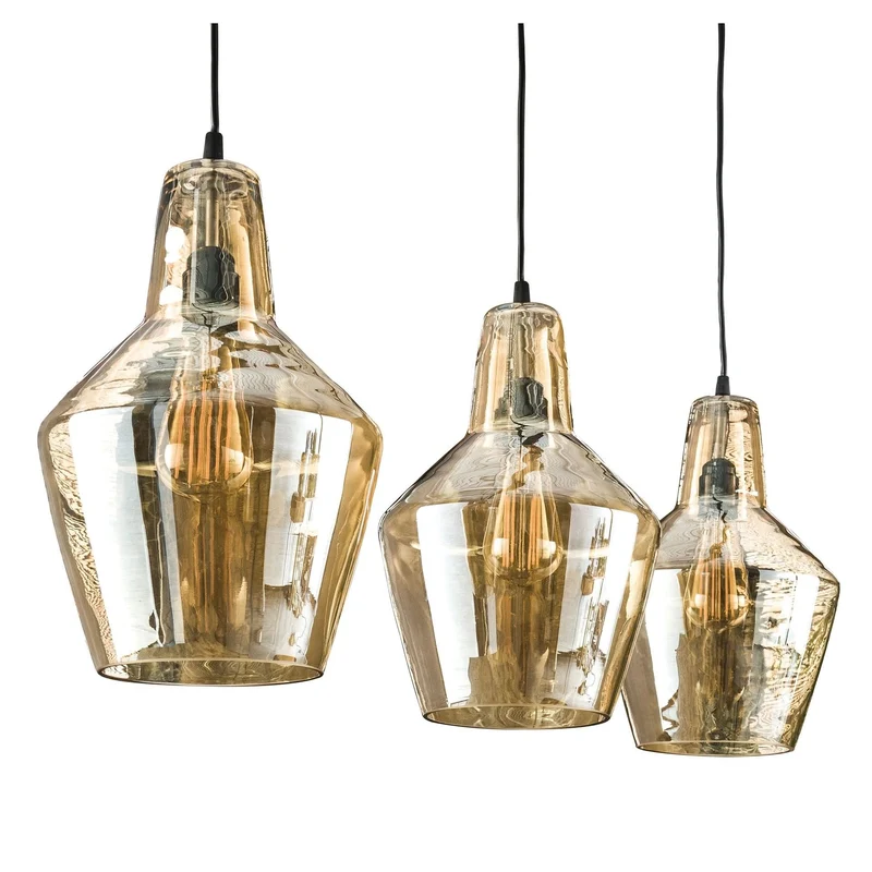 Hängelampe 3L Braunglaskegel – Altsilber – Alt Silber Finish