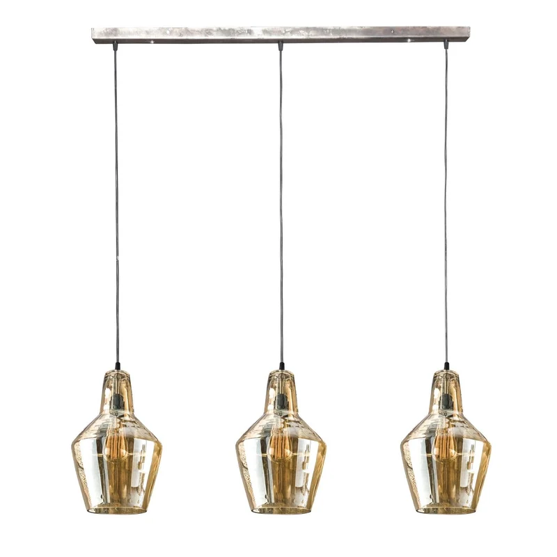 Hängelampe 3L Braunglaskegel – Altsilber – Alt Silber Finish