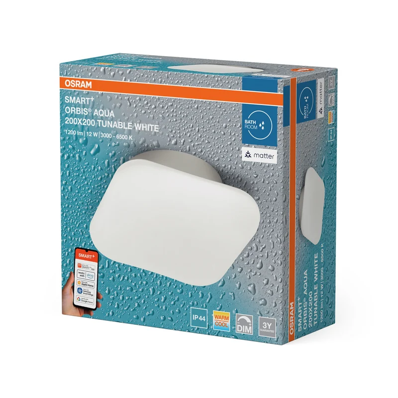 OSRAM Matter SMART+ ORBIS LED AQUA Bad Deckenleuchte 20x20cm Tunable Weiß 12W / 3000-6500K