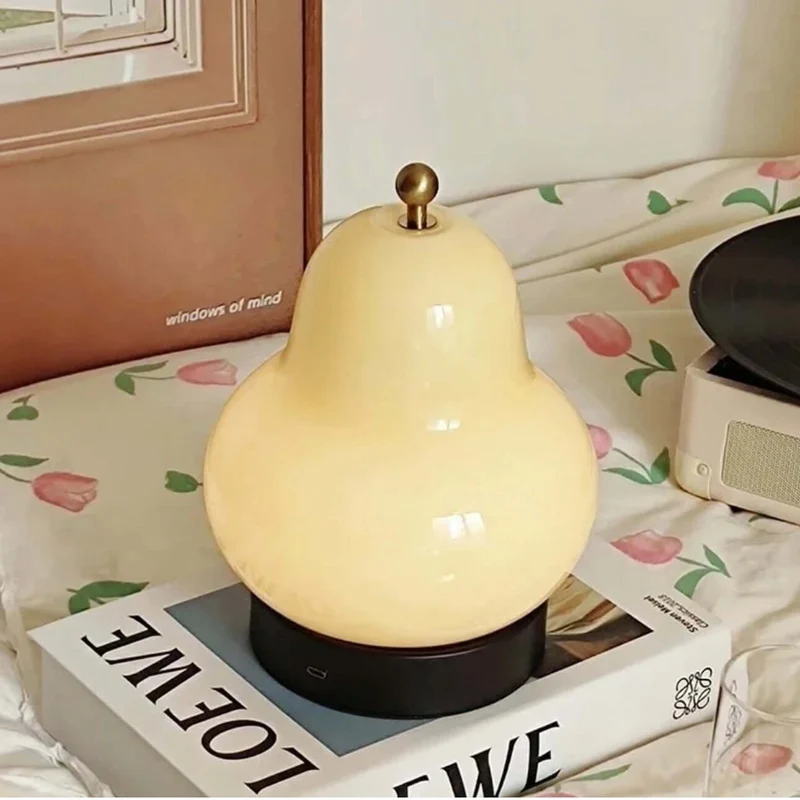 Euroselle Pear Glass LED Night Light With Rechargeable Battery And Touch Control