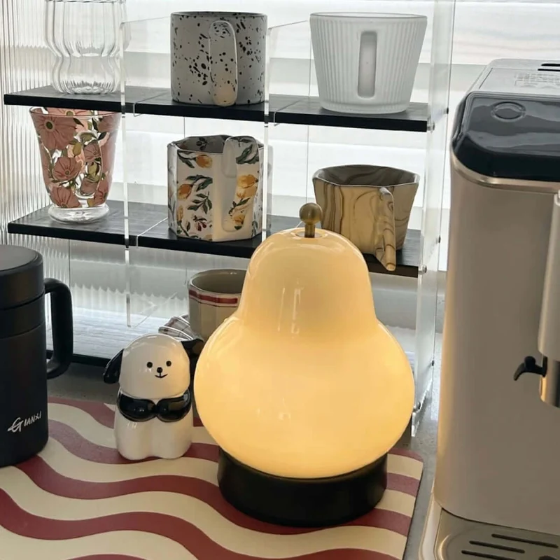 Euroselle Pear Glass LED Night Light With Rechargeable Battery And Touch Control