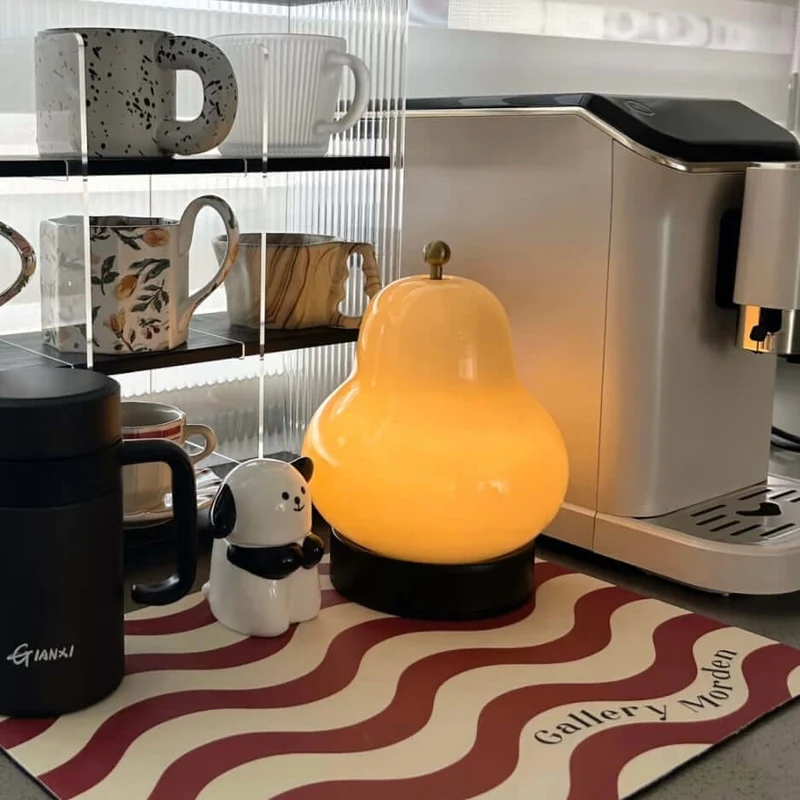 Euroselle Pear Glass LED Night Light With Rechargeable Battery And Touch Control