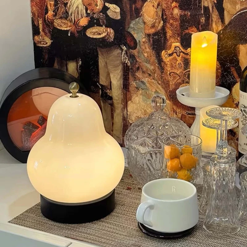 Euroselle Pear Glass LED Night Light With Rechargeable Battery And Touch Control